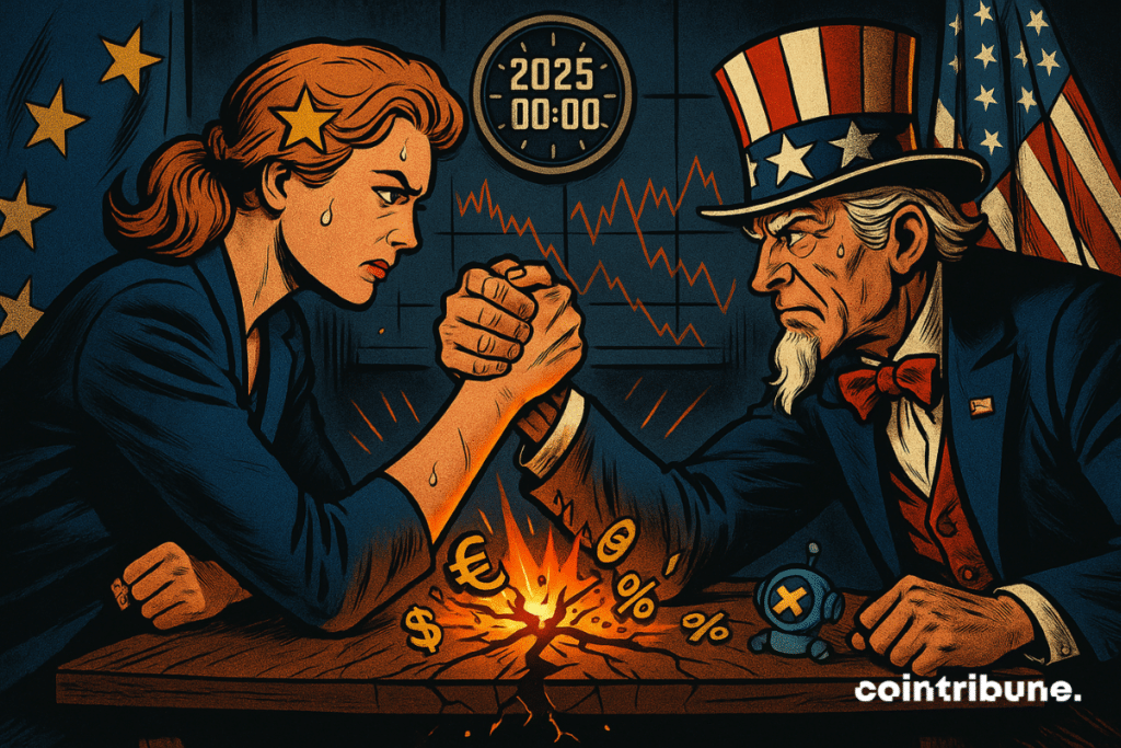 Um embate econômico entre a União Europeia e os Estados Unidos de Trump.