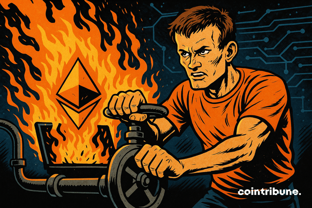 Vitalik interrompe a queima de gás criptográfico para proteger o Ethereum, em um estilo impactante de história em quadrinhos.