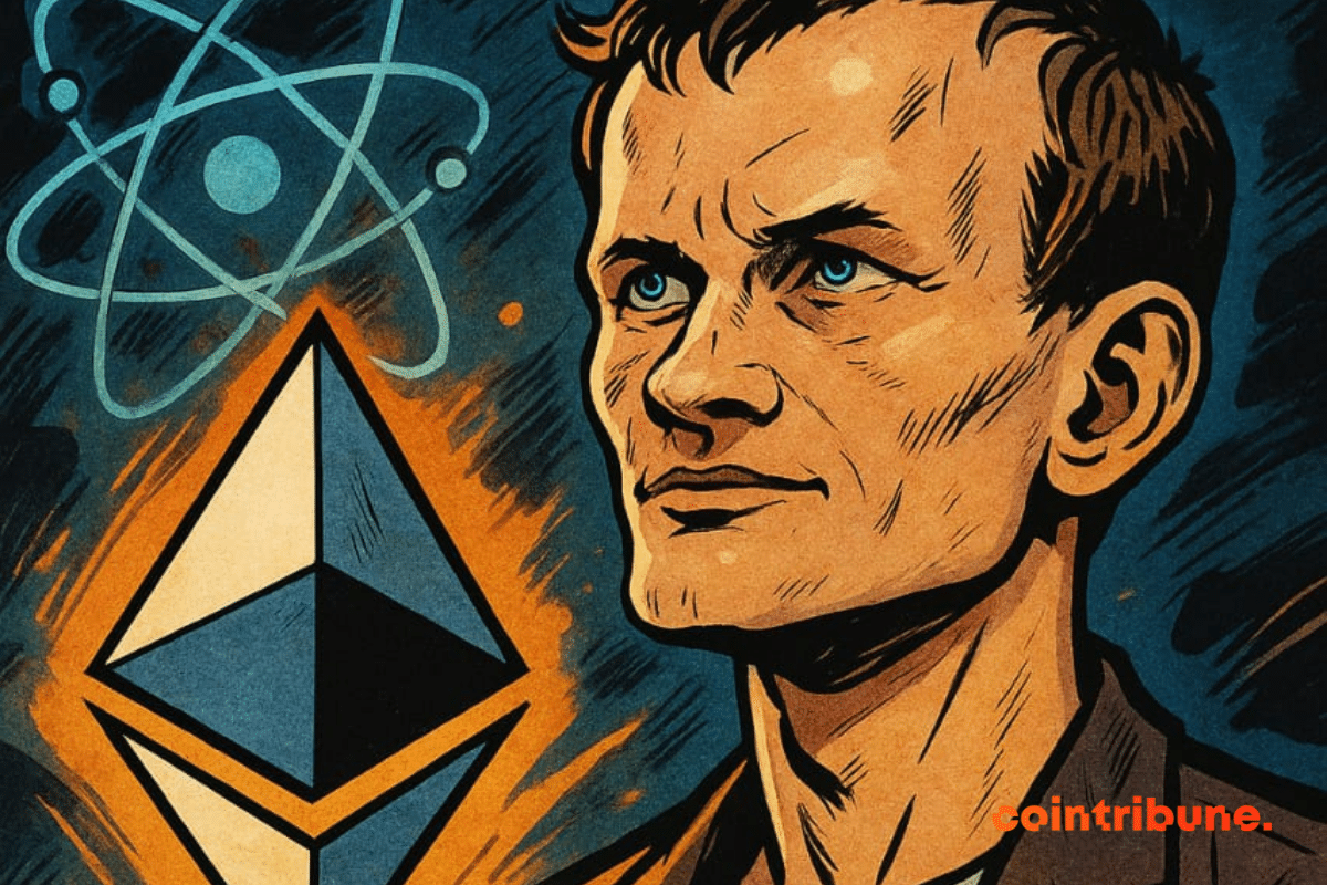 Ilustración de Vitalik Buterin y el logotipo de Ethereum