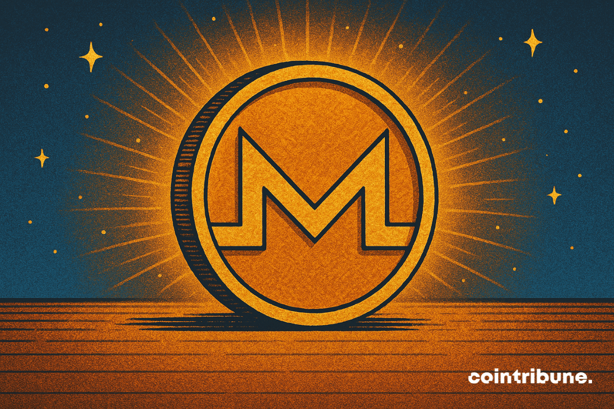 Illustration of a glowing Monero (XMR) coin radiating light against a dark starry background, symbolizing its role as a leading privacy cryptocurrency.