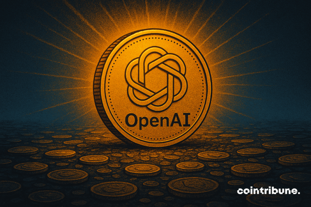 Ilustração de uma moeda brilhante com o logotipo da OpenAI, simbolizando ativos tokenizados e o debate sobre a tokenização de capital privado.