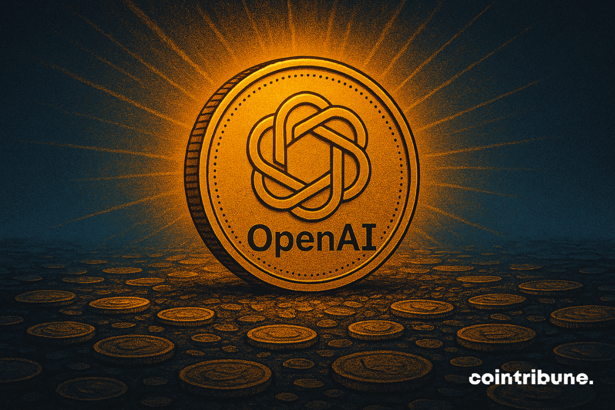 Illustration of a glowing coin with the OpenAI logo, symbolizing tokenized assets and the debate over private equity tokenization.