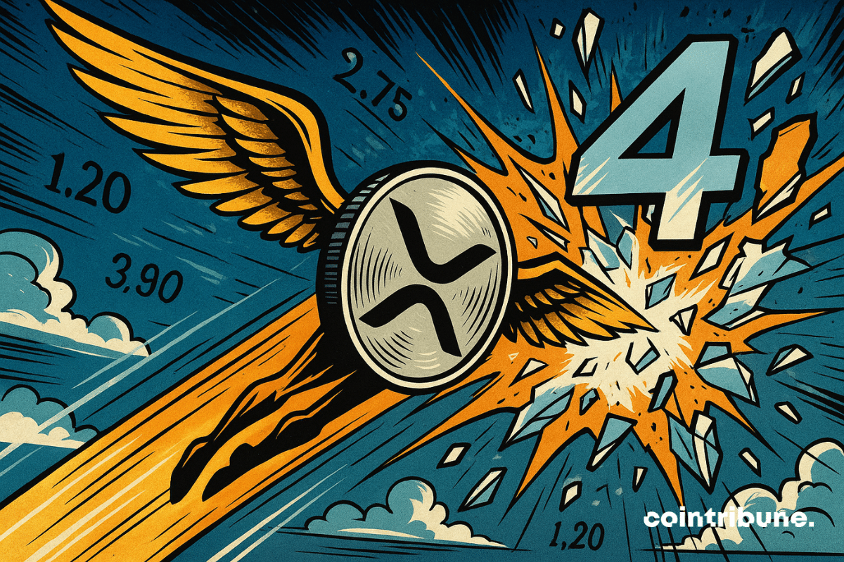 A cripto XRP alada atravessando a barreira dos 4 dólares.