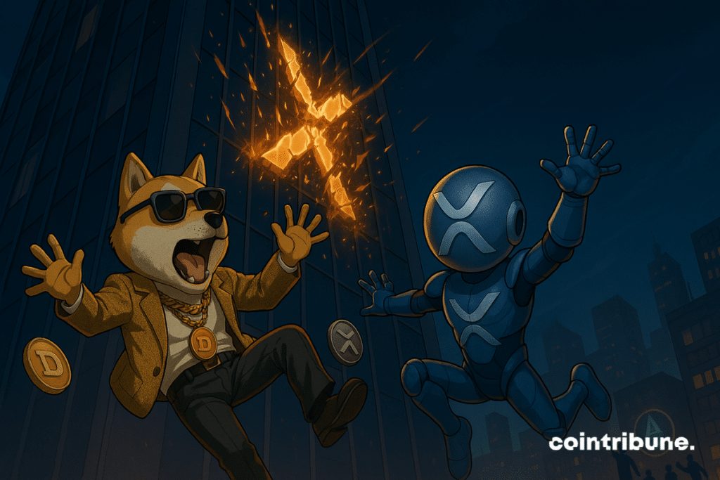 Le krach depuis le sommet d’un gratte-ciel crypto du XRP et du Dogecoin.