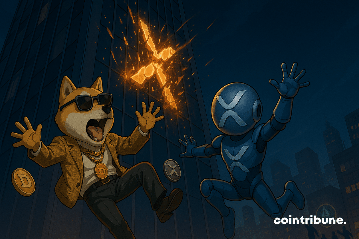 A queda do topo de um arranha-céu cripto do XRP e do Dogecoin.
