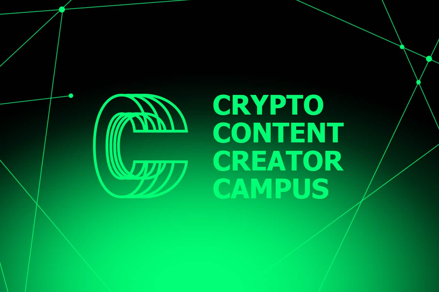 Logo vert du Crypto Content Creator Campus sur fond noir et vert, avec un grand “C” stylisé à gauche et le nom de l’événement à droite.