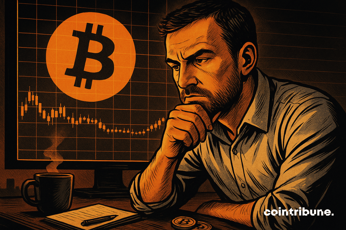 Un trader observe des graphiques de CryptoQuant indiquant la situation actuelle du Bitcoin.