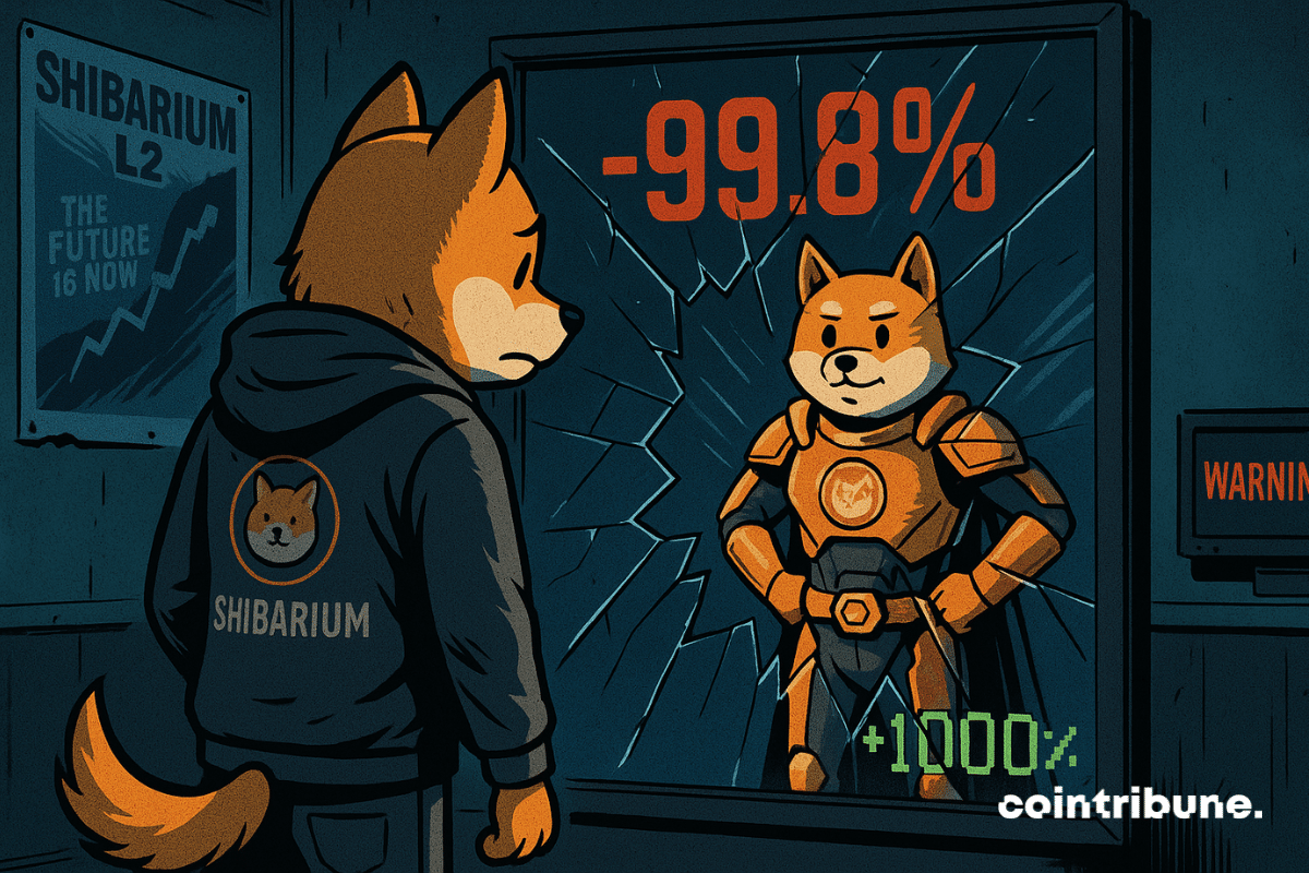 La crypto Shiba Inu devant le miroir brisé de sa propre blockchain le Shibarium.