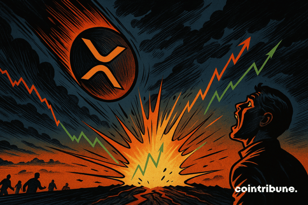 Le XRP en chute libre devant un trader crypto.