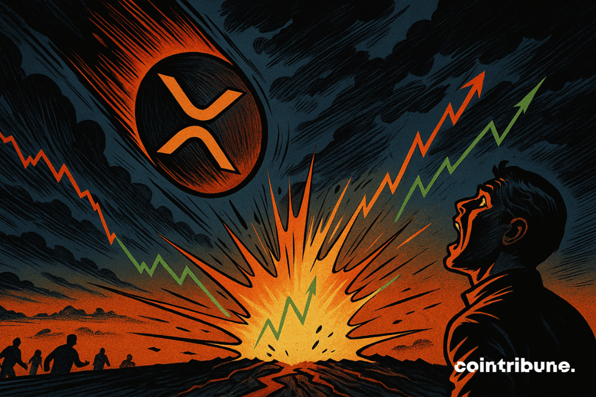 Le XRP en chute libre devant un trader crypto.