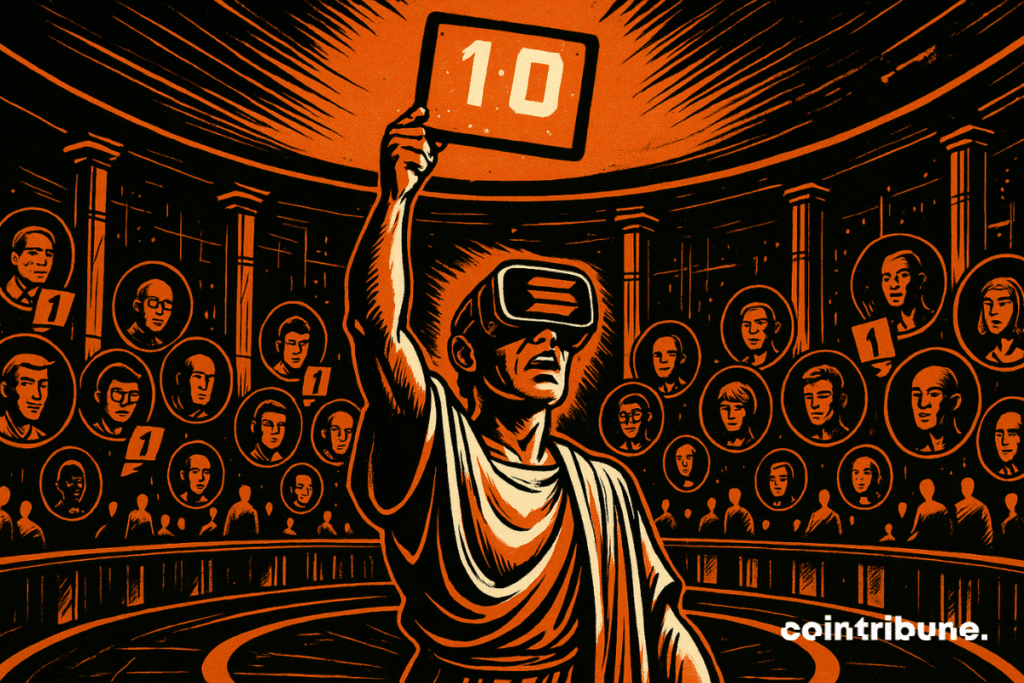 A futuristic Roman-style forum for the Solana vote