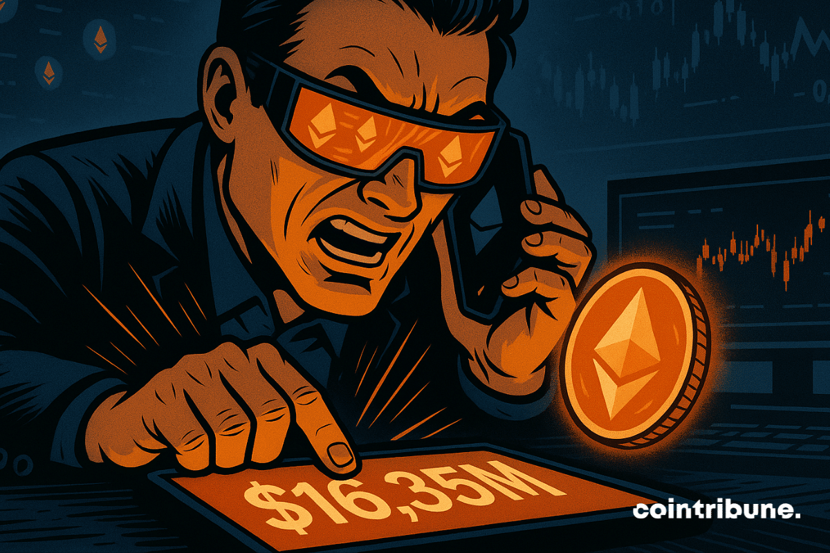 Trader makes .35M Ethereum move in a high-stakes moment, glowing ETH coin and charts in view.
