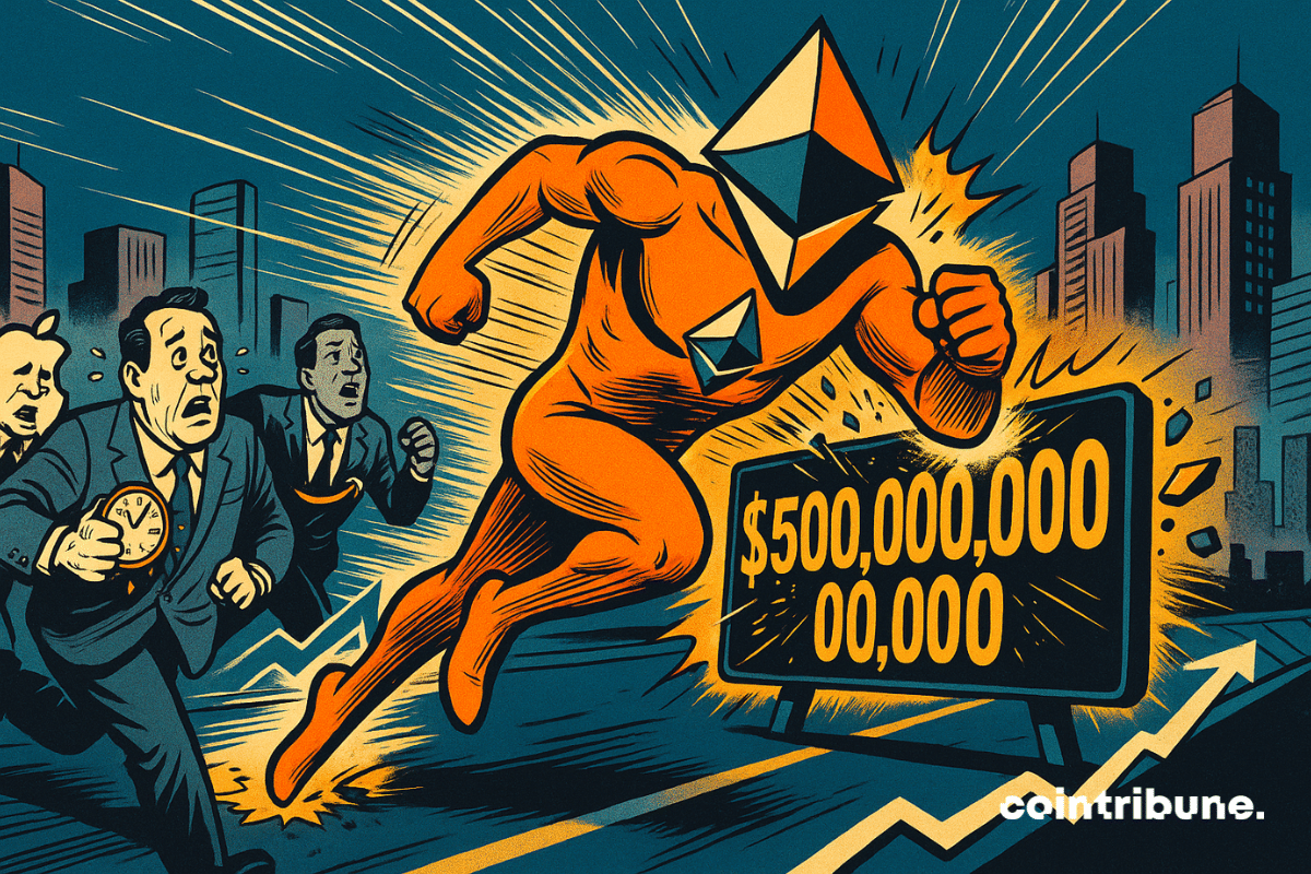 Ethereum en super-héros orange dépasse les géants du Fortune 500 en explosant le seuil symbolique des 500 milliards de dollars.