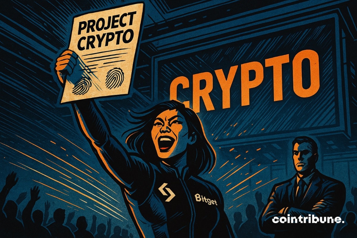 Une responsable de Bitget qui brandit le document « Projetc Crypto » de la SEC.