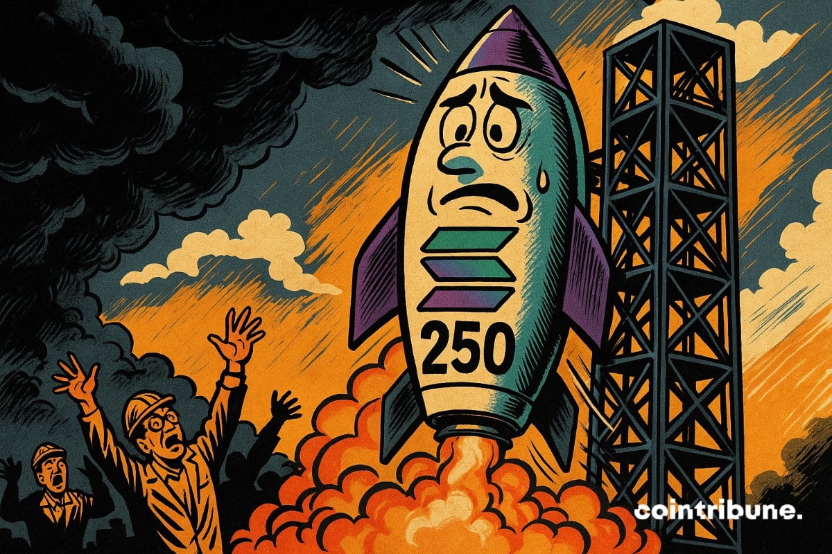 Un cohete Solana que tiene dificultades para despegar. Inversores en cripto en estado de pánico.