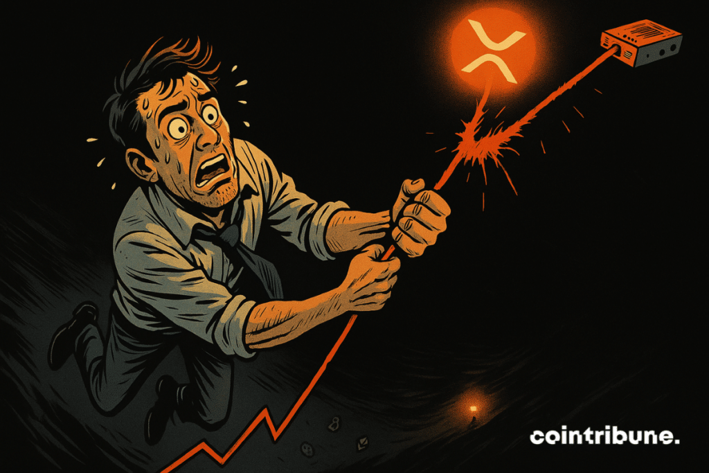 Un investisseur crypto suspendu à un fil de graphique XRP.
