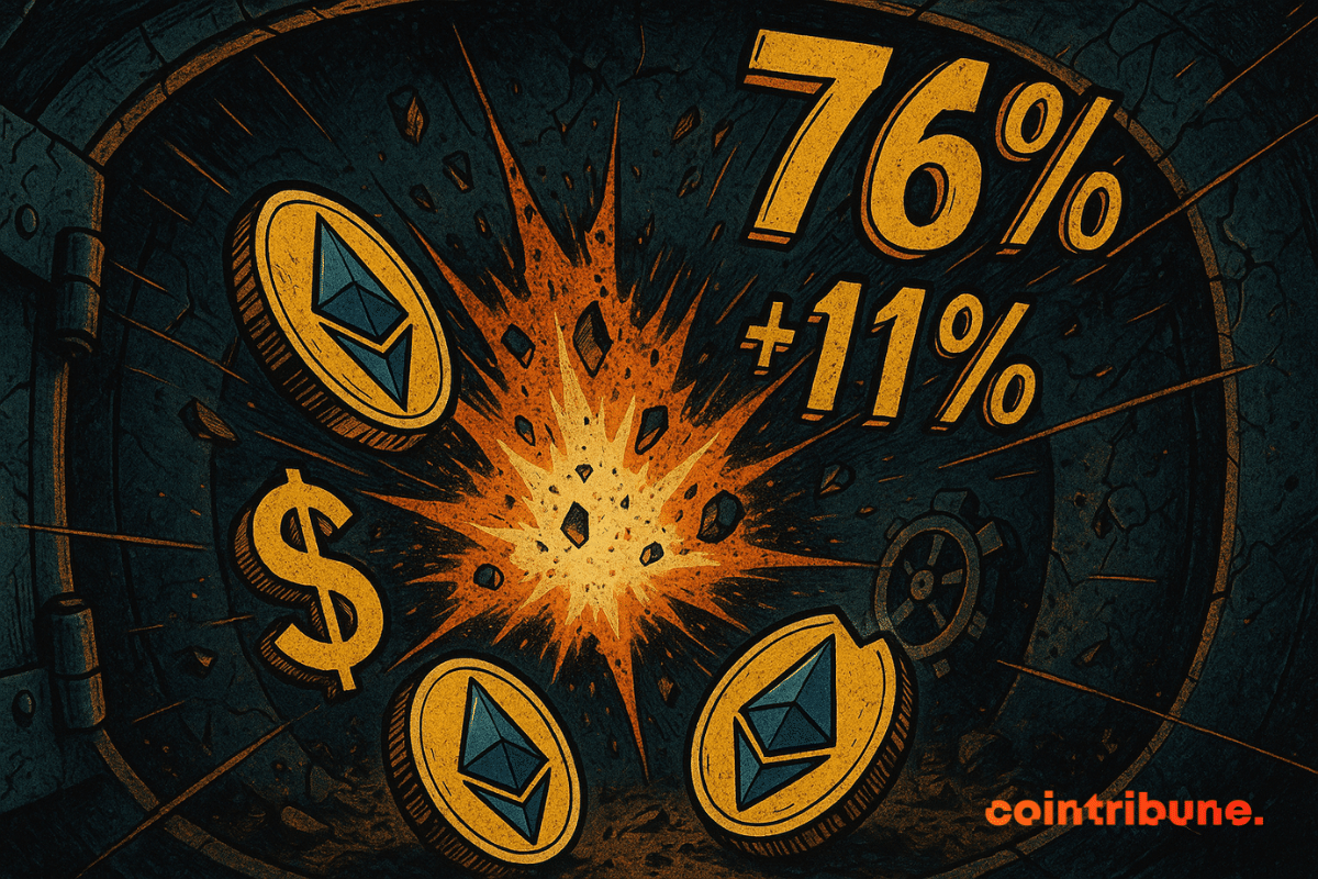 Explosion de coffre-fort, cryptos Ethereum et chiffres flamboyants y jaillissent