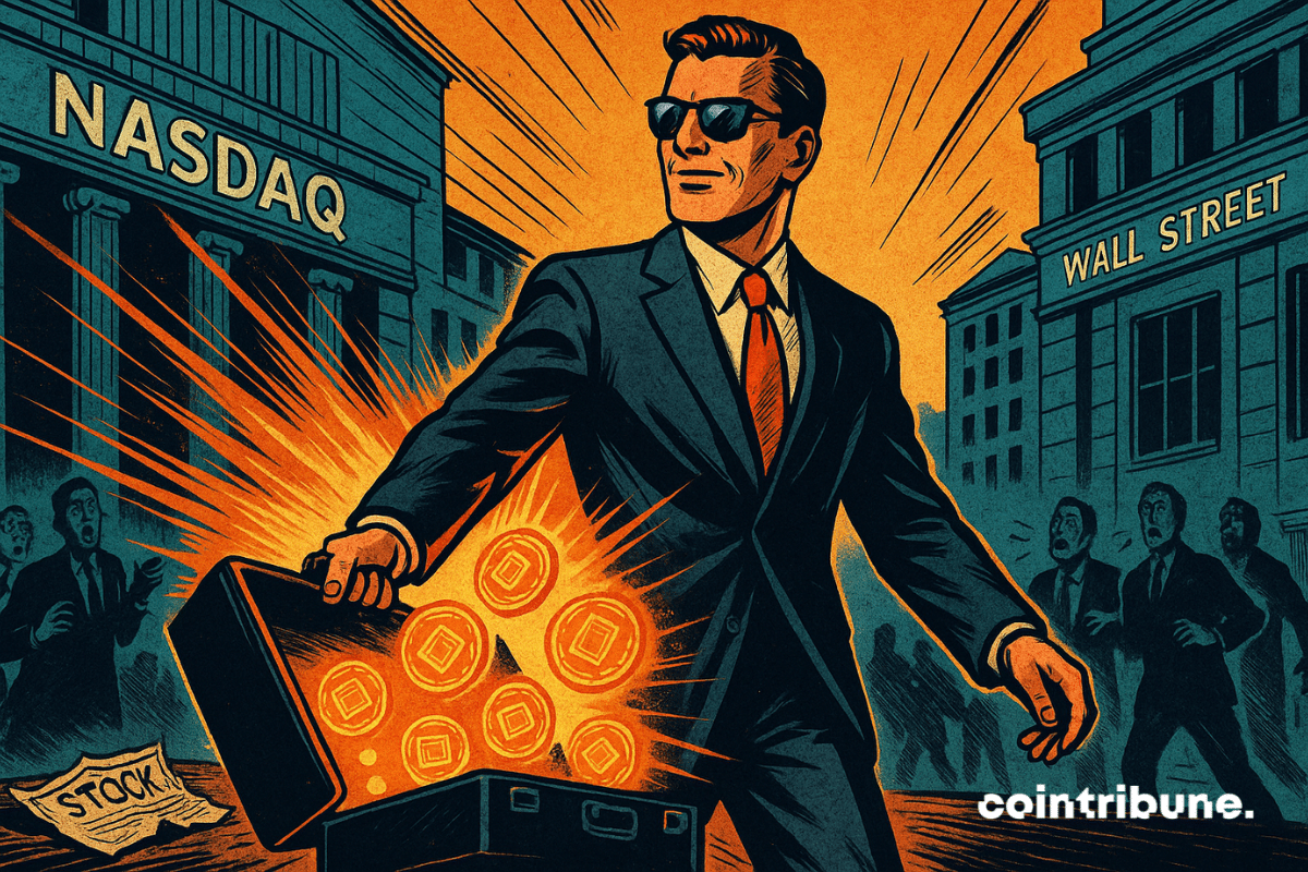 Un agent charismatique du Nasdaq dévoile des jetons lumineux, choquant Wall Street figée face à l’arrivée des titres tokenisés.