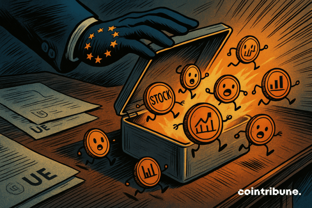 Actifs crypto paniqués s’échappant d’une boîte sous contrôle européen