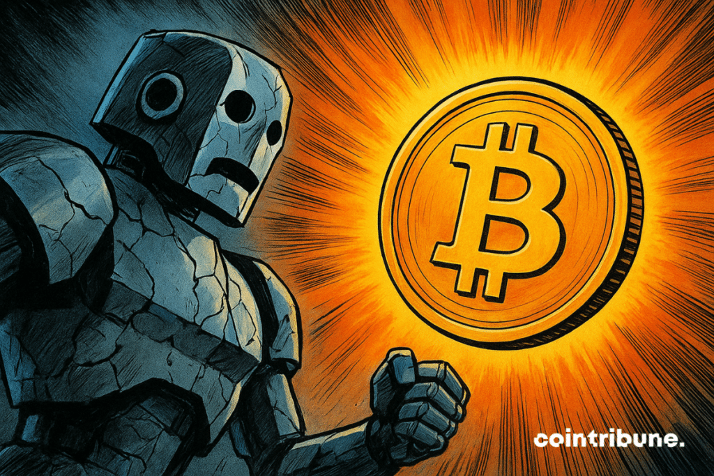 Un robot y un token Bitcoin