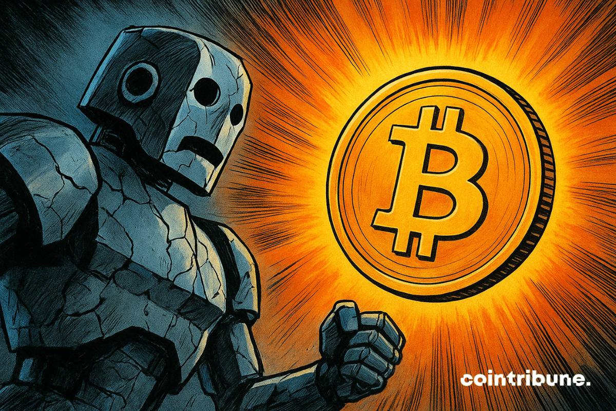 A robot and a Bitcoin token