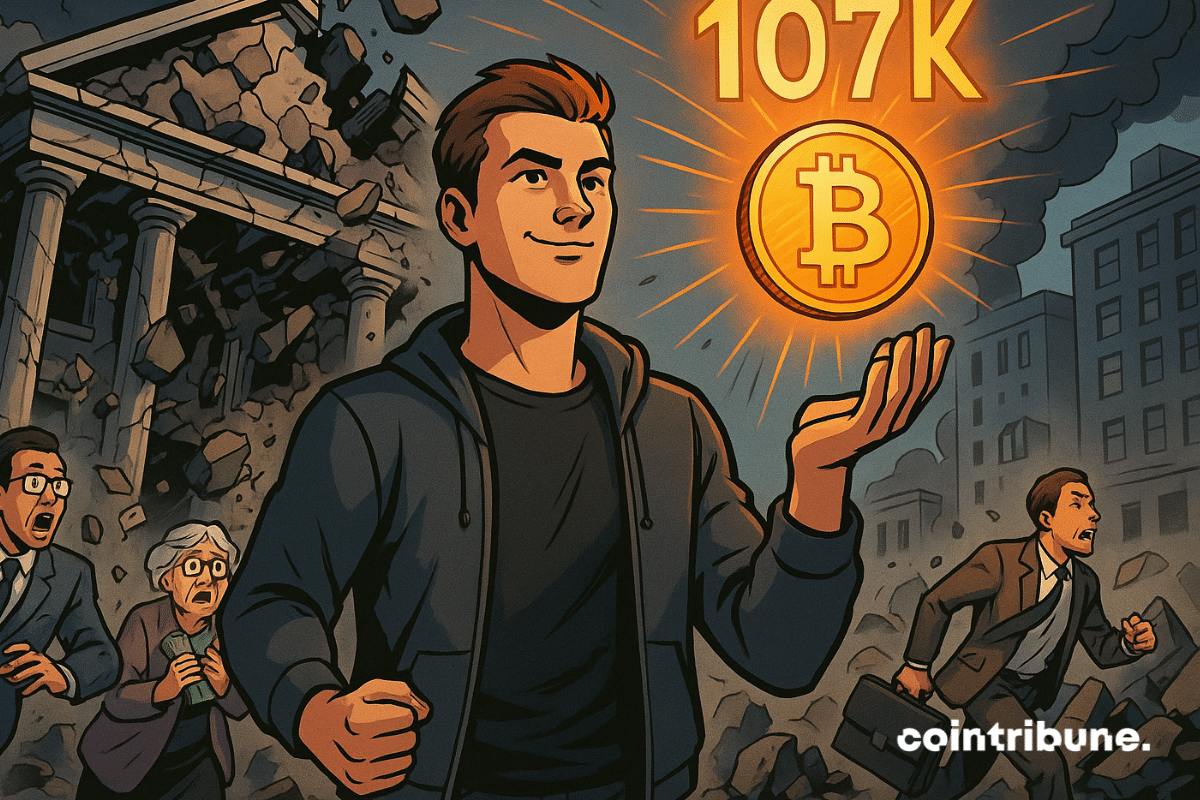 Bitcoin rises to 7K as chaos hits traditional banks—fear and triumph collide in one frame.