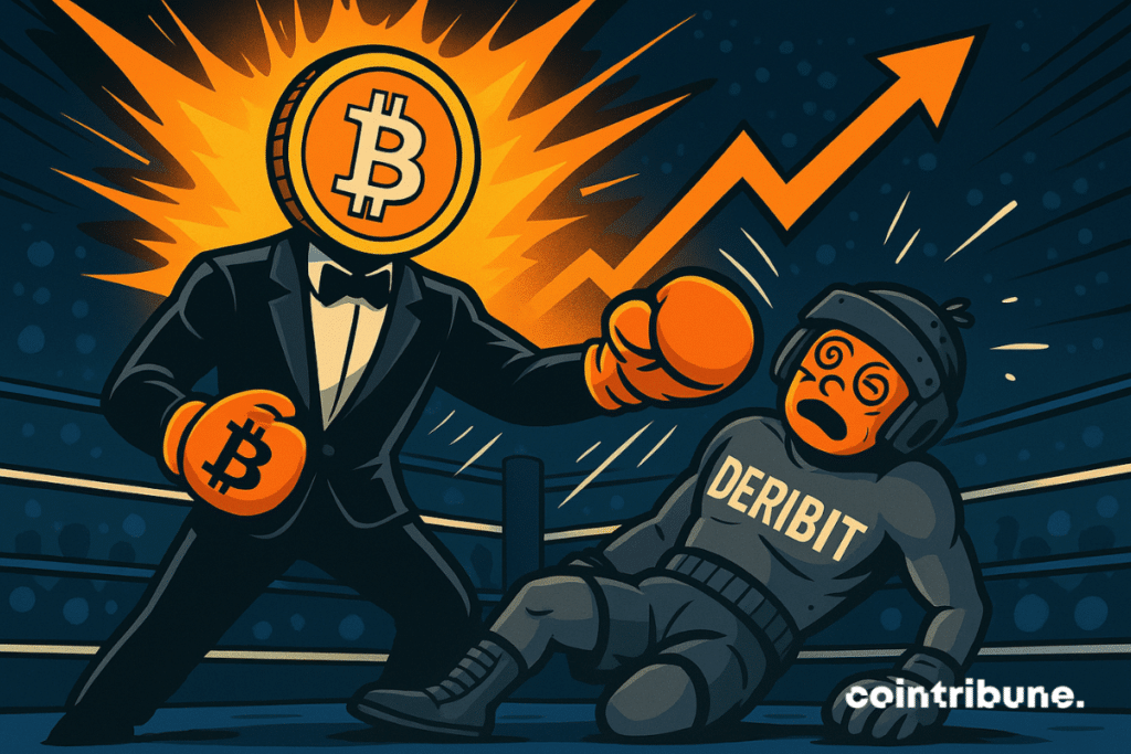 IBIT triumphs in the crypto ring, dominating Deribit and embodying the new power of Bitcoin options with visual flair.