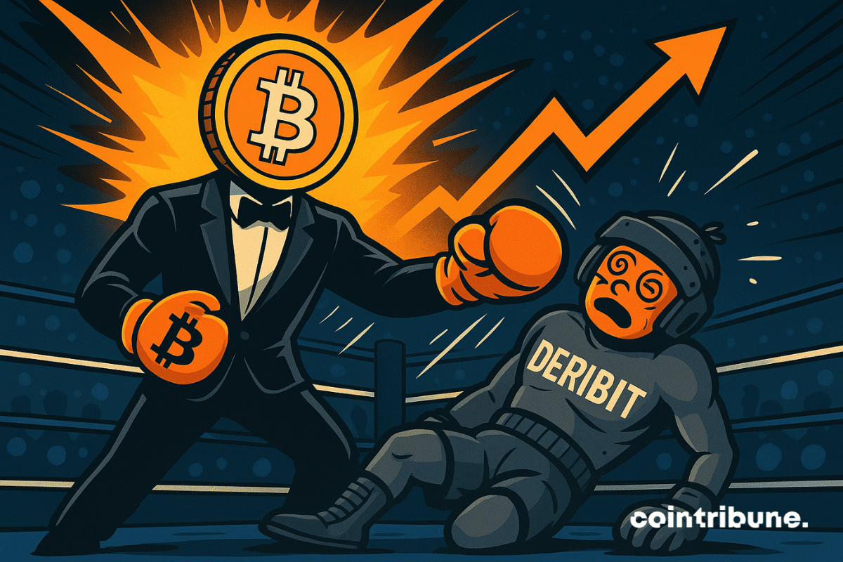A IBIT triunfa no ringue das criptomoedas, dominando a Deribit e representando o novo poder das opções de Bitcoin com brilho visual.