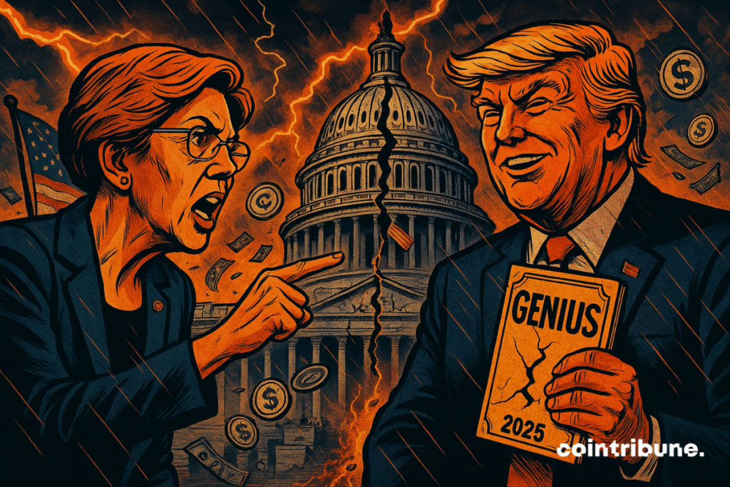 Elizabeth Warren acusa a Trump de un Capitolio agrietado, una tormenta naranja, billetes voladores, tensión política y una crisis económica inminente.