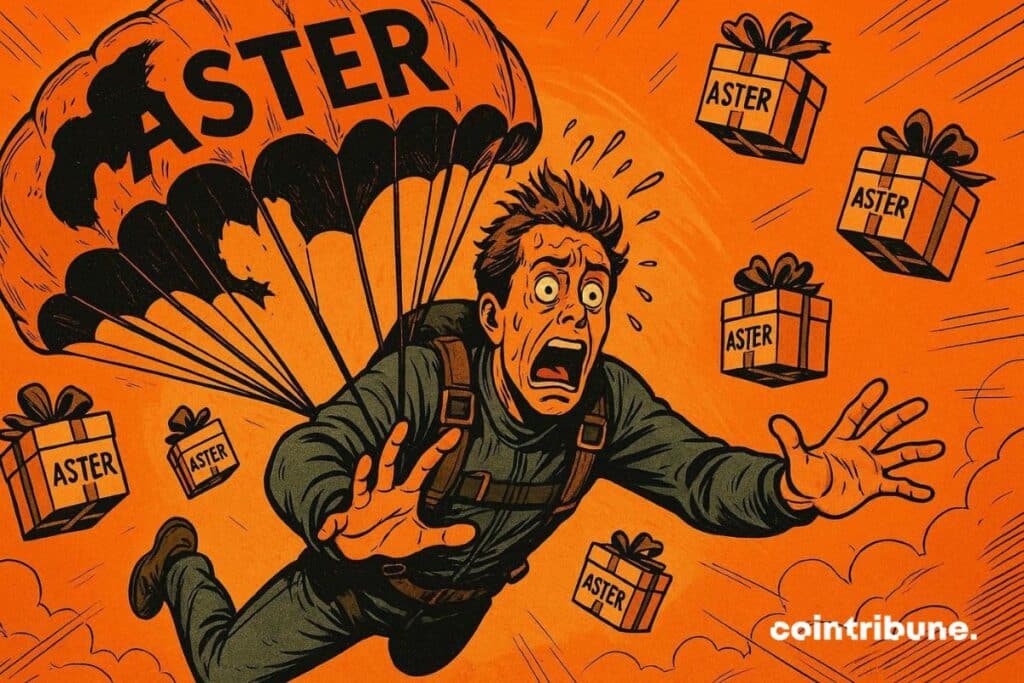 Un parachutiste qui chute lors du airdrop crypto reporté de ASTER.