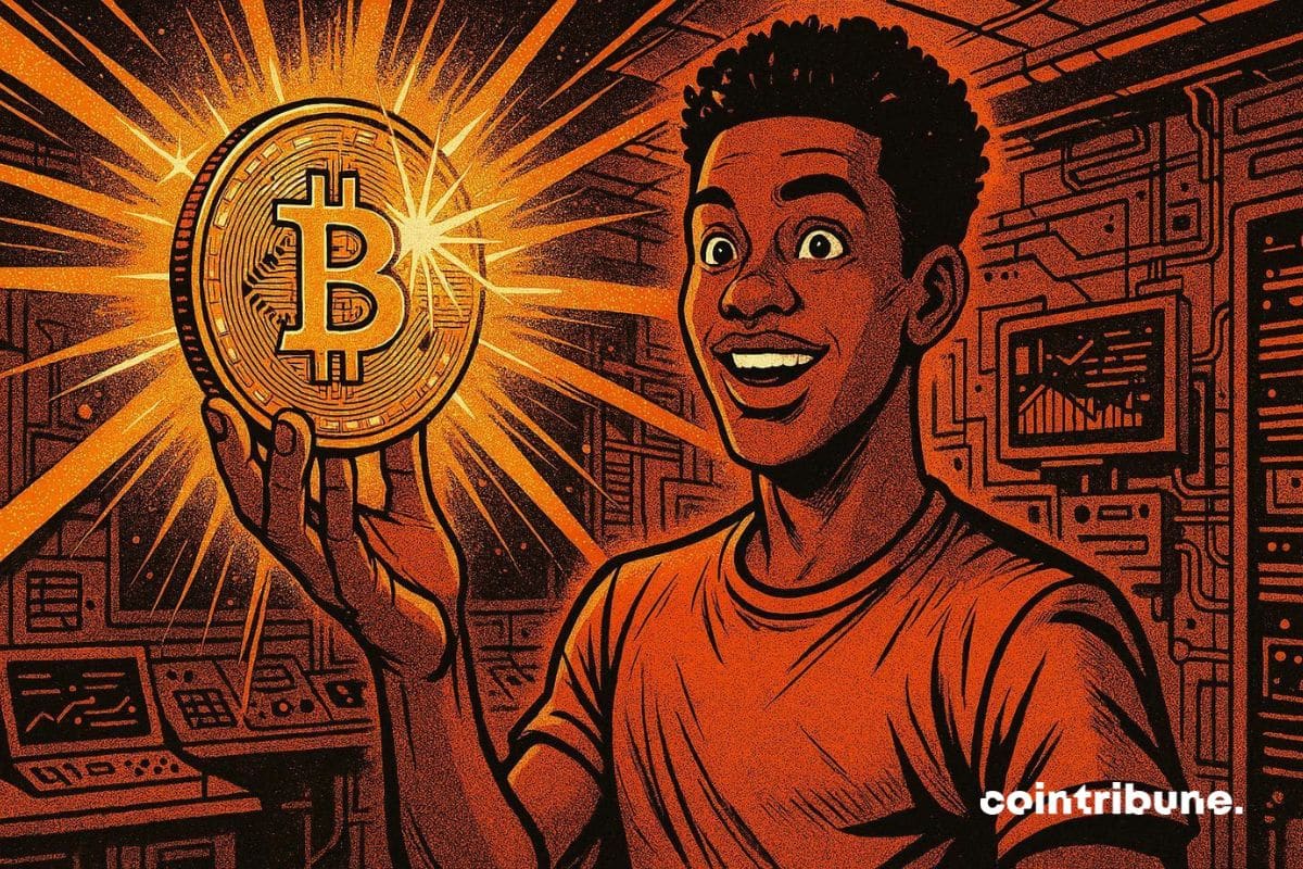 Arthur Hayes feliz con una moneda de bitcoin en la mano, satisfecho con el final del ciclo de cuatro años del BTC.