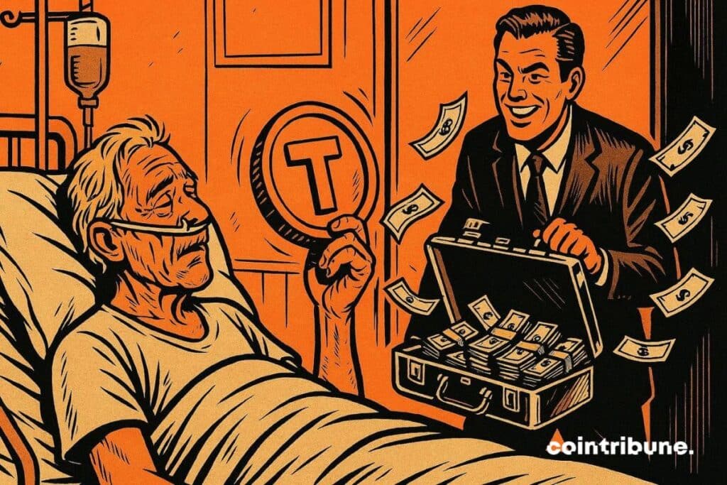 Donald Trump avec une pièce du token $TRUMP qui reçoit 200 millions de dollars pour relancer son memecoin.
