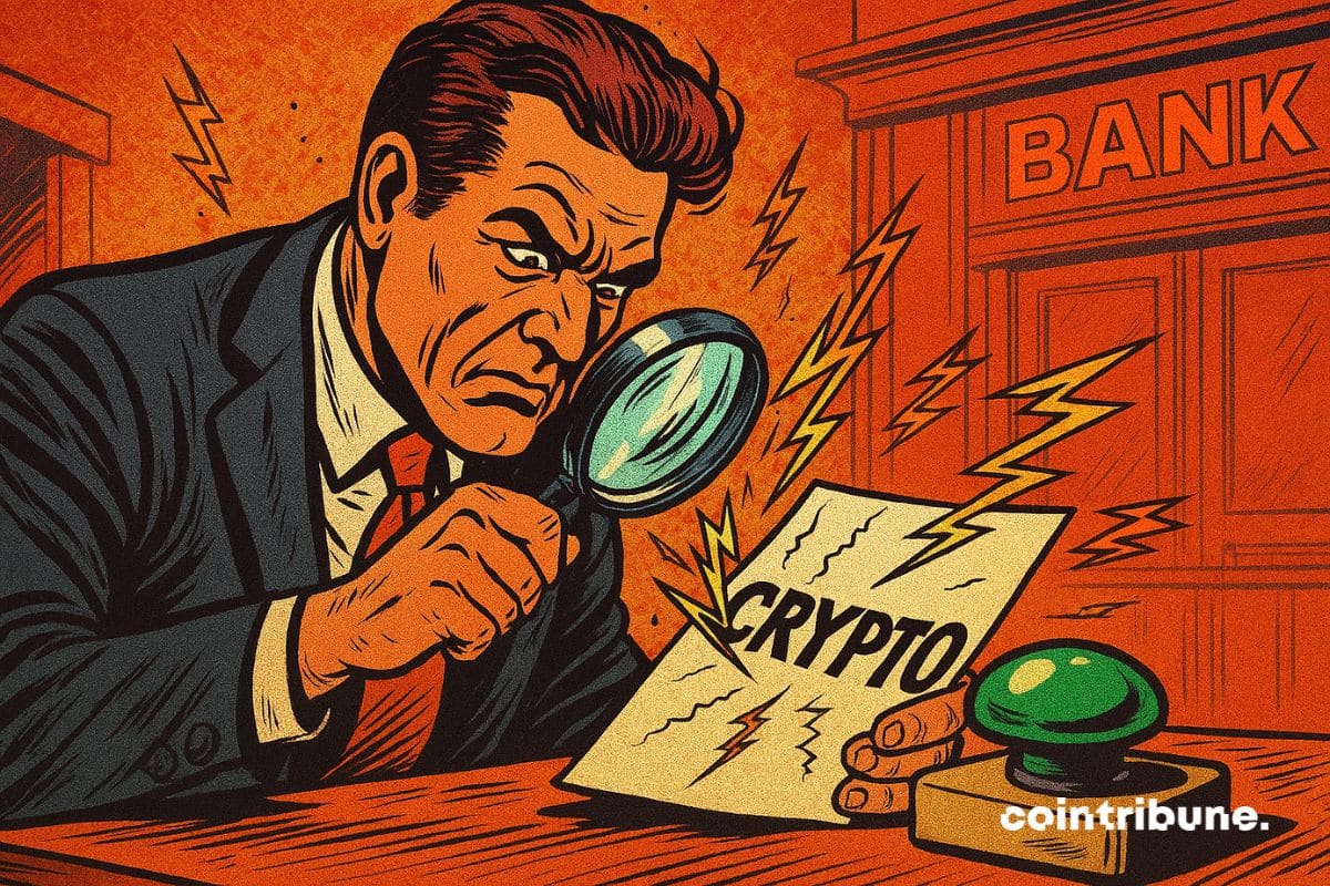 Un directeur de banque examine un document crypto suite à l’explosion des stablecoins.