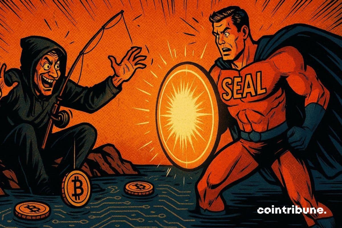 Un super héros de SEAL qui surprend un pirate crypto en plein phishing de bitcoin.