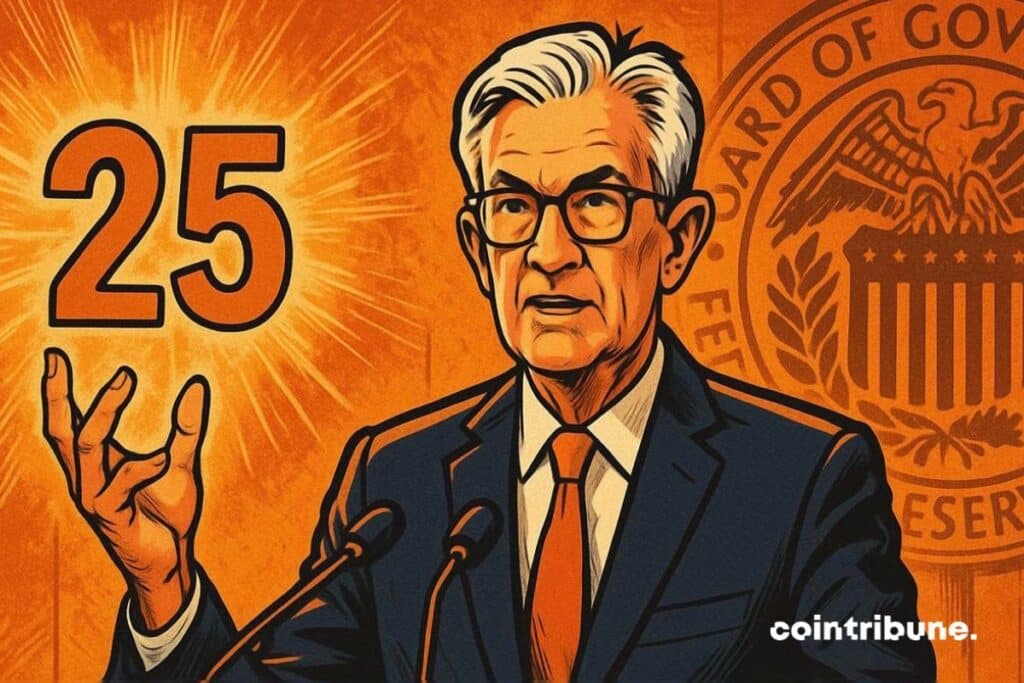 Le président de la Fed, Jerome Powell qui annonce la baisse des taux de 25 Bps (0,25%)