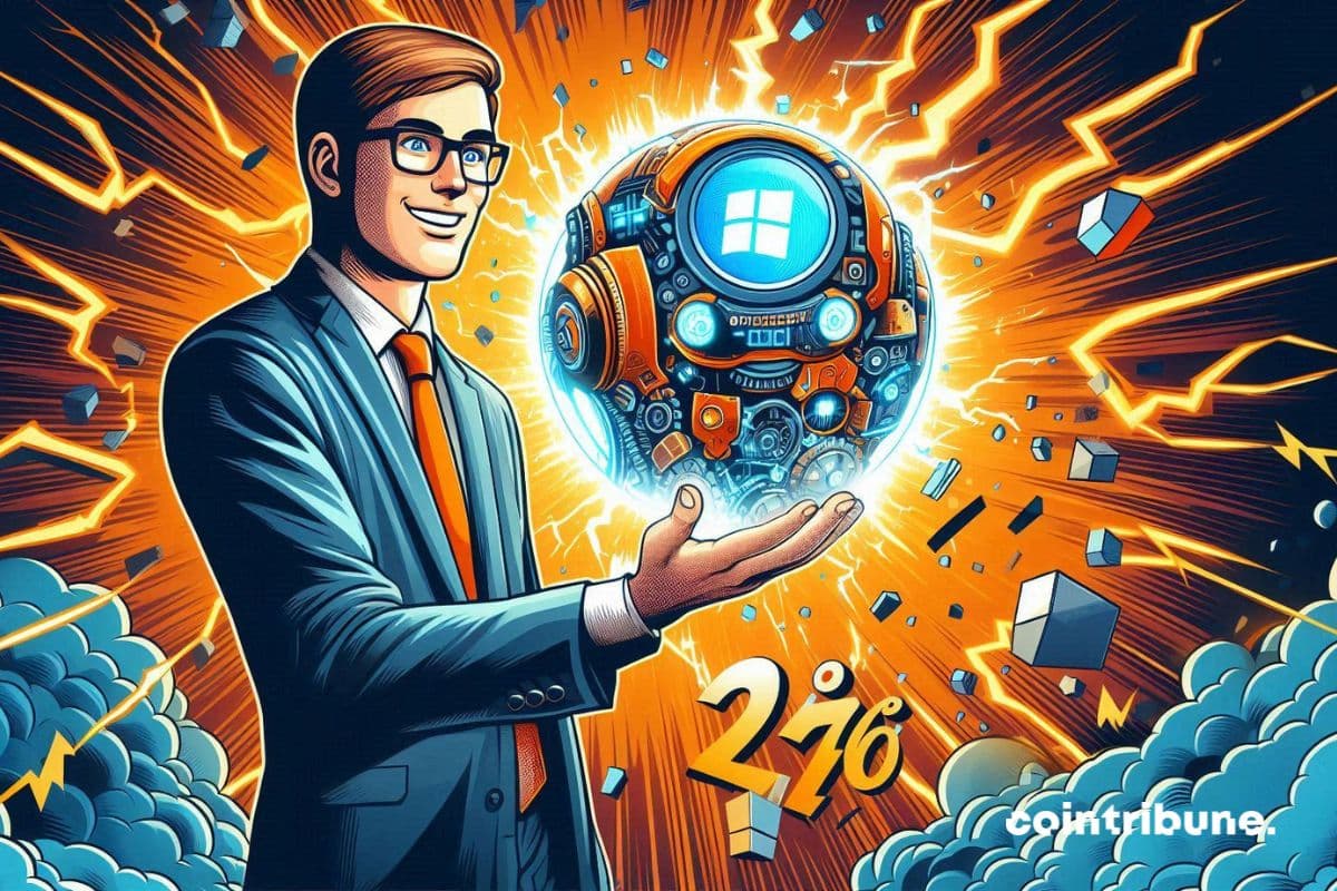 Un ejecutivo de Microsoft sostiene una pelota de IA de OpenAI como señal de posesión.