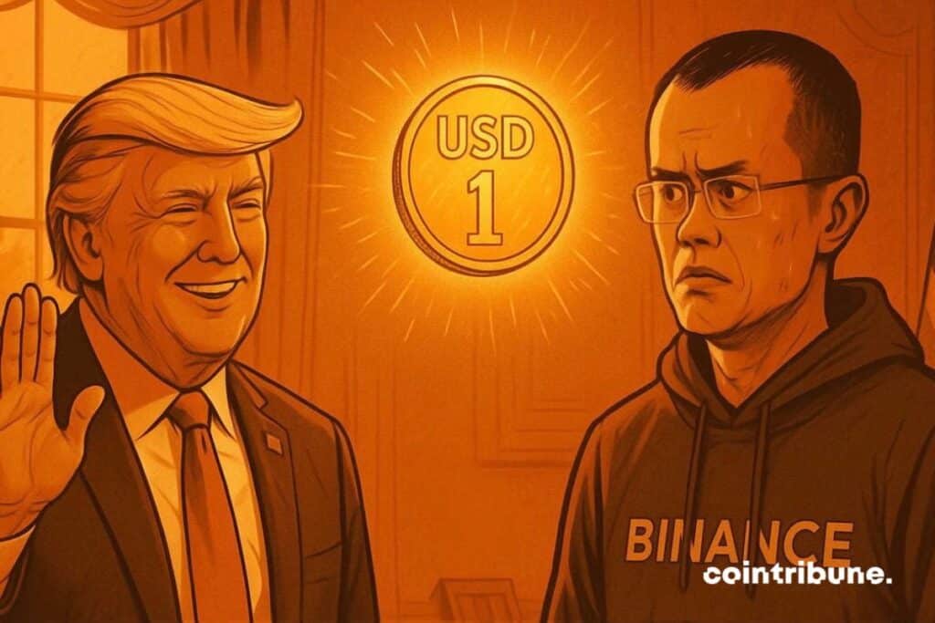 Donald Trump discussing the USD1 stablecoin with the former CEO of Binance.
