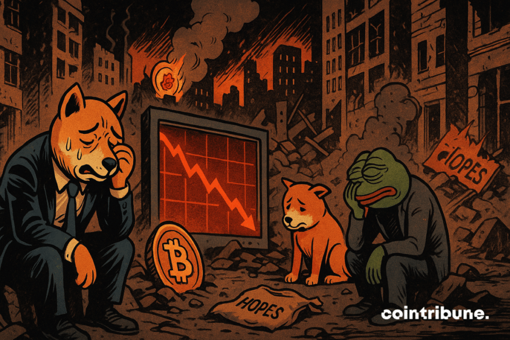 Um campo de batalha de memecoins que reúne criptomoedas como Dogecoin, Shiba e Pepe.