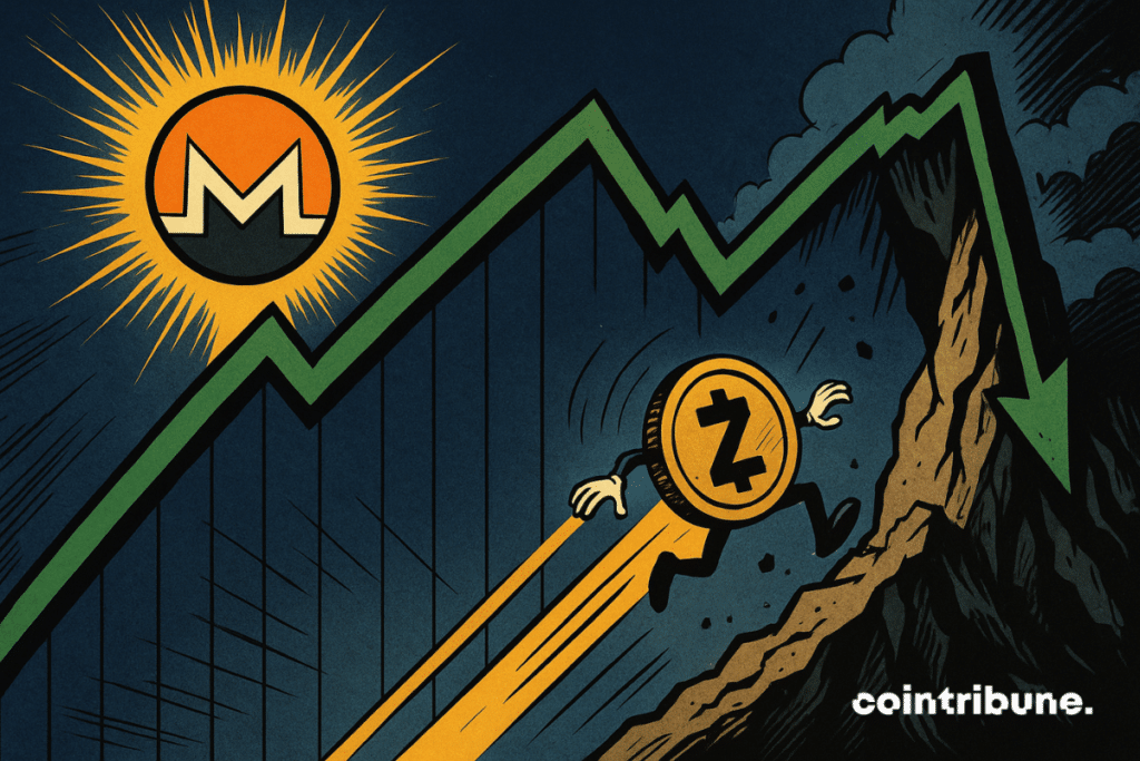 A crypto chart turns into a mountain for Monero, and a ravine for Zcash.