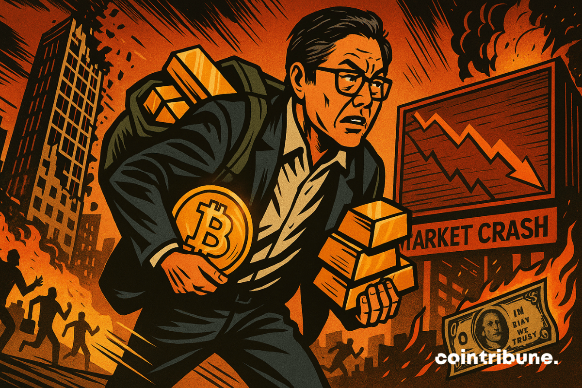 Robert Kiyosaki escapes a crash with Bitcoin and gold bars.