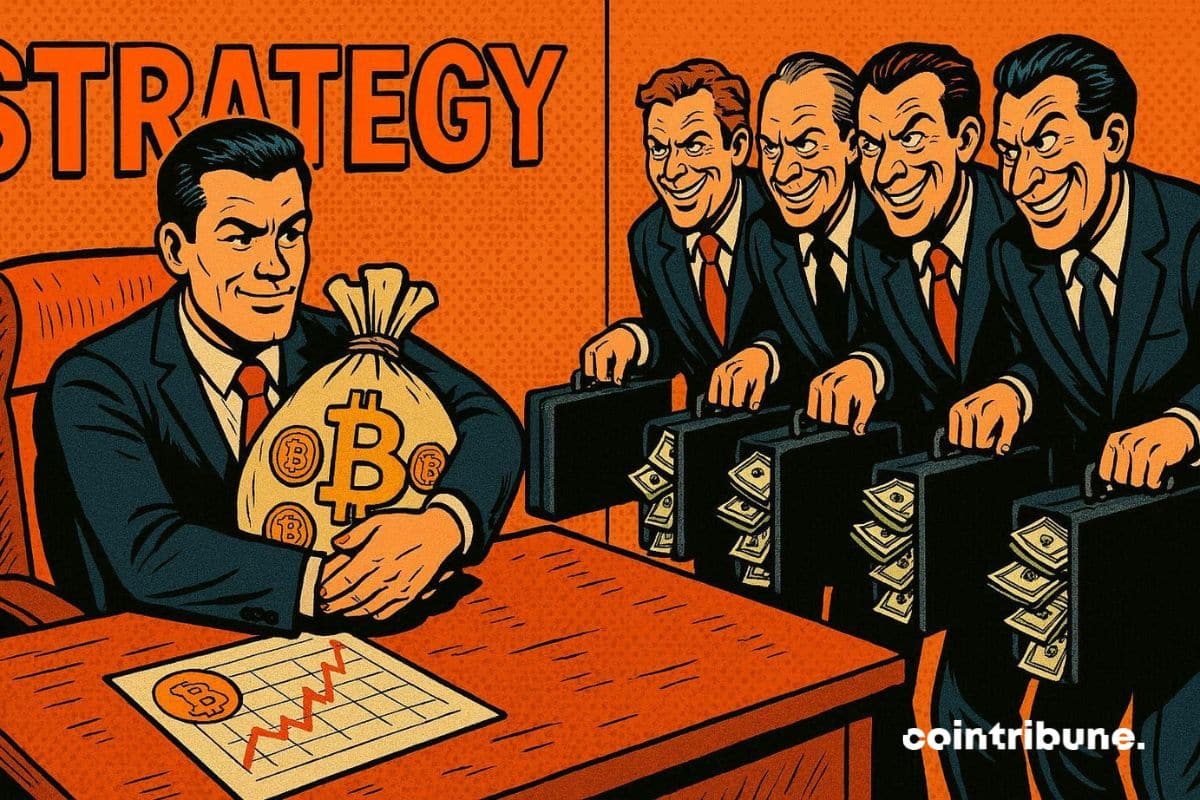 Le CEO de Strategy qui retient ses bitcoins devant des investisseurs.