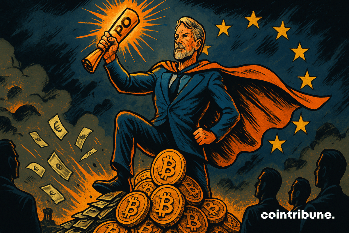 Michael Saylor as a conquering hero, brandishing a flamboyant IPO, dominating Europe with euros transformed into glittering Bitcoins.
