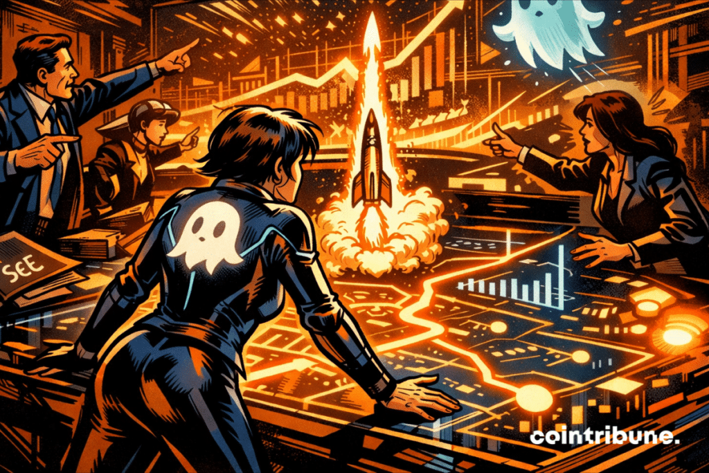 Sala de guerra futurista con el estratega de Aave lanzando un cohete en la hoja de ruta digital 2026.