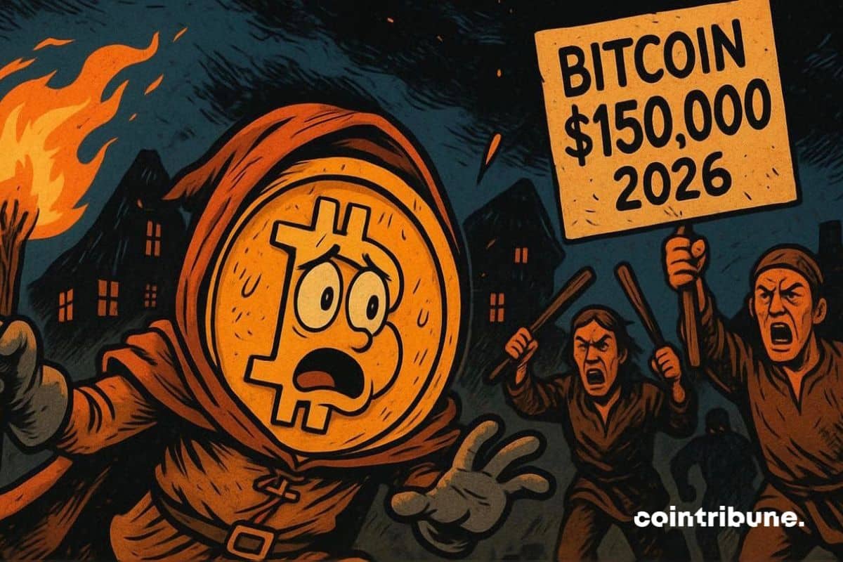 Des parieurs de Polymarket fâchés qui poursuivent un bitcoin, suite aux prévisions de 150 000 dollars en 2026.