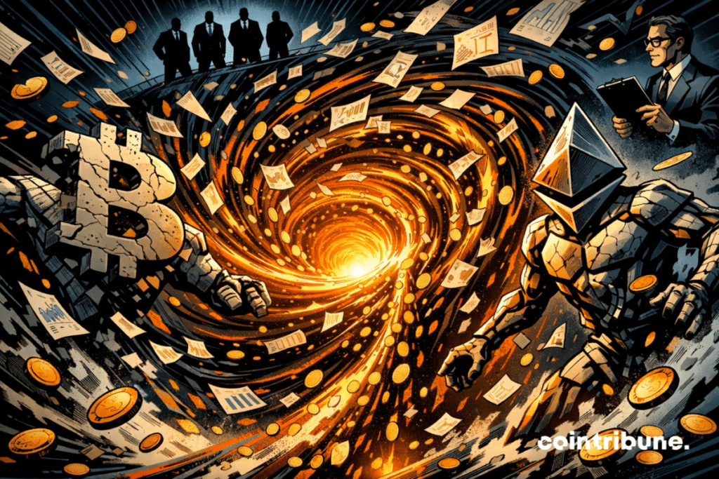 Vortex pulling Bitcoin and Ethereum inward as ETF capital drains, watched by silent institutions