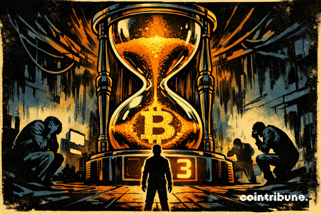 Giant hourglass evoking falling Bitcoin