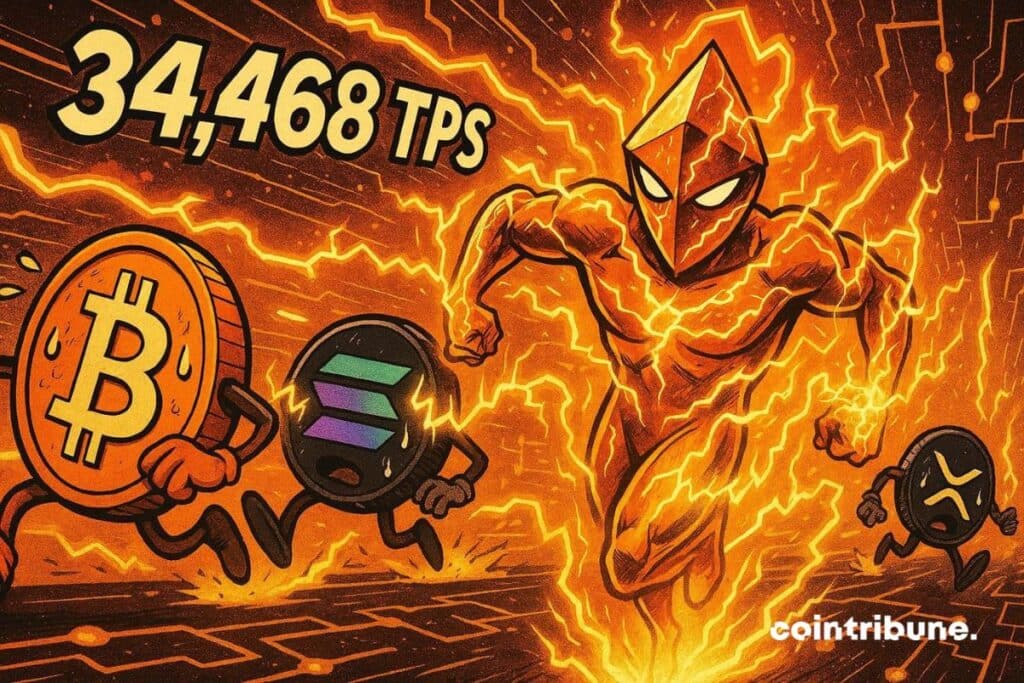 Um Ethereum ultrarrápido que quebra o recorde de 34.468 transações cripto por segundo e, com isso, supera o Bitcoin, o Solana e o XRP.
