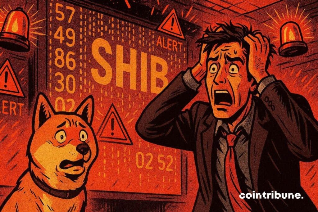 Un investisseur crypto devant des chiffres de Shiba Inu qui s’affolent.