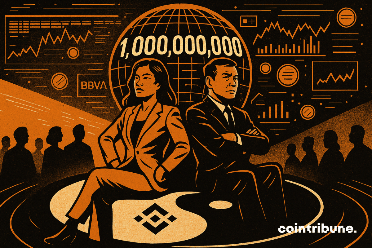 Un duo puissant Binance trône sur un univers crypto en forme de Yin-Yang