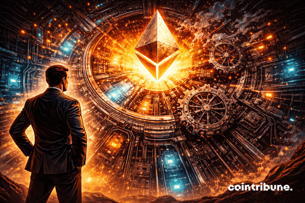 Un mecanismo complejo de Ethereum está siendo actualizado. Algunas piezas brillan (mejora), mientras que otras parecen atascadas o desalineadas, lo que simboliza las dudas de los analistas de JPMorgan sobre la eficacia de la actualización Fusaka.